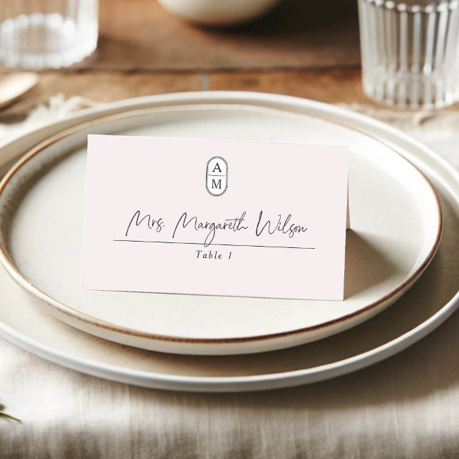 Carte De Placement Simple, élégant beige, moderne mariage monogramme (Créateur téléchargé)