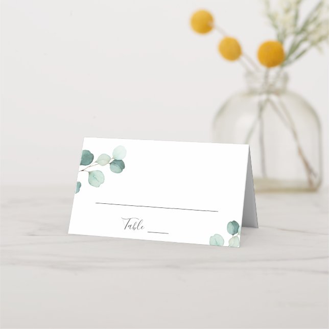 Carte De Placement Simple Élégant Eucalyptus Vert Mariage rustique (Devant)