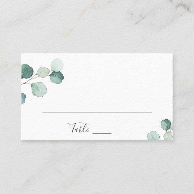 Carte De Placement Simple Elégant Verdure Rustique Eucalyptus Mariage (Devant)