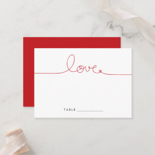 Carte De Placement Simple Loopy Love Red Heart Minimaliste Mariage