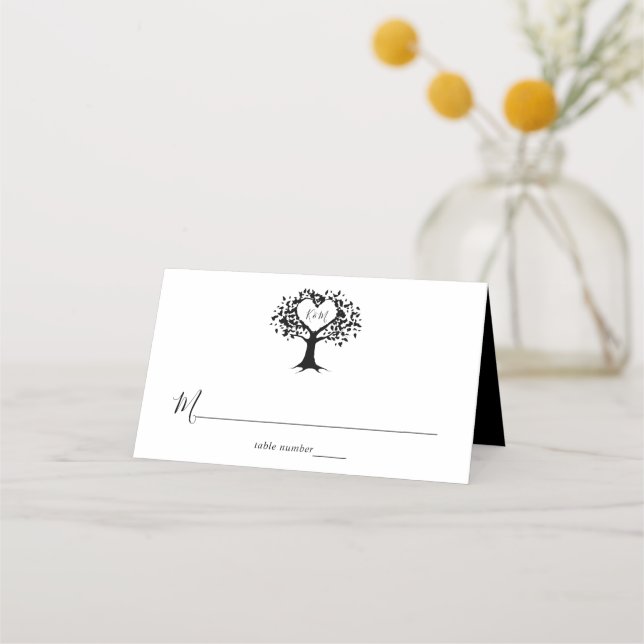 Carte De Placement Simple Mariage de l'arbre cardiaque du Monogramme  (Devant)