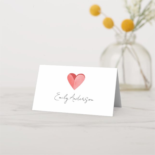 Carte De Placement Simple Pink Heart Folded Place Card (Devant)