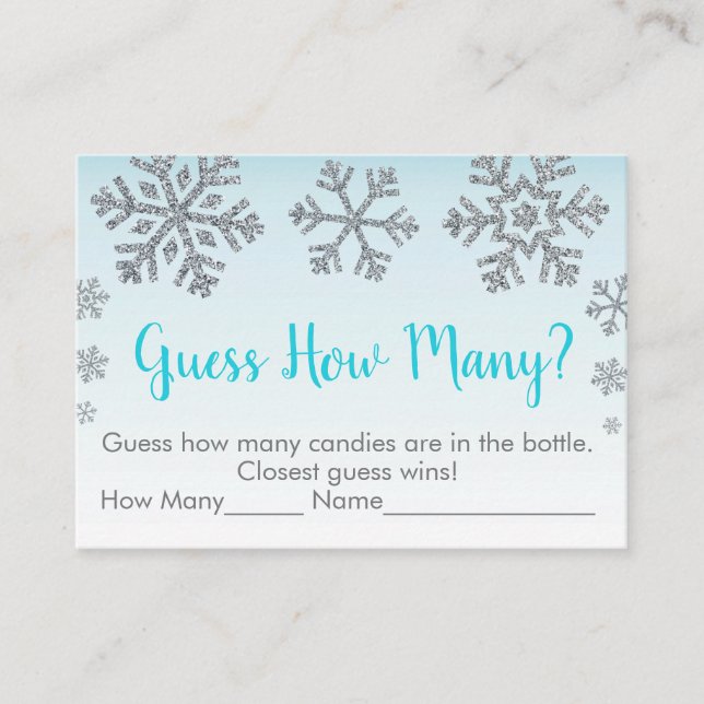 Carte De Placement Snowflake Blue & Silver Devinez Combien De Jeu De  (Devant)