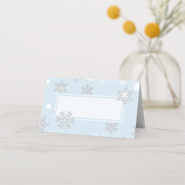 Carte De Placement Snowflakes Bleu Mariage plié Carte Place (Devant)