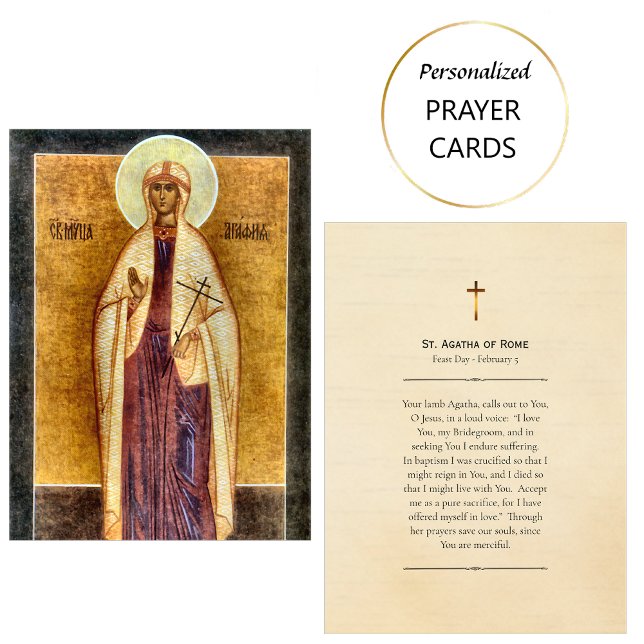 Carte De Placement St. Agatha of Rome Orthodox Christian Prayer Card  (Créateur téléchargé)