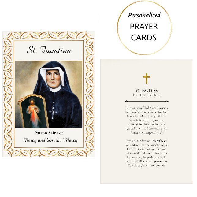 Carte De Placement St. Faustina Roman Catholic Prayer Card (Créateur téléchargé)