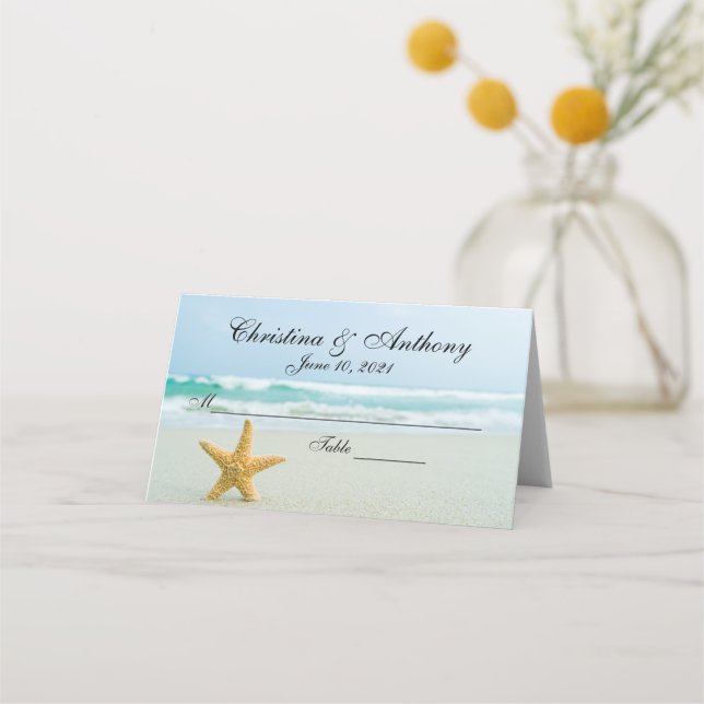 Carte De Placement Starfish sur la plage Mariage de la réception Cart (Devant)