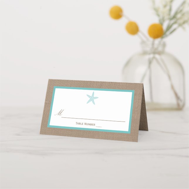 Carte De Placement Starfish Turquoise Burlap Beach Wedding Collection (Devant)