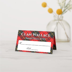 Carte De Placement Statine Clan Wallace Rouge et Tartan noir Motto