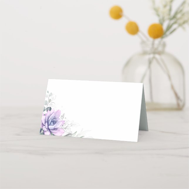 Carte De Placement Succulent Verdure Argent Feuille Mariage (Devant)