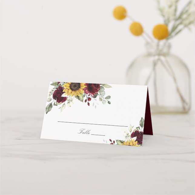 Carte De Placement Sunflower Bourgogne Floral Mariage Carte Place (Devant)
