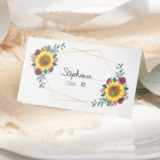 Carte De Placement Sunflower Bourgogne Floral Mariage géométrique (Créateur téléchargé)
