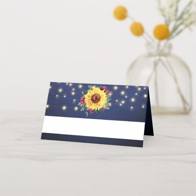 Carte De Placement Sunflower Bourgogne Rose Lumières Marine Mariage b (Devant)