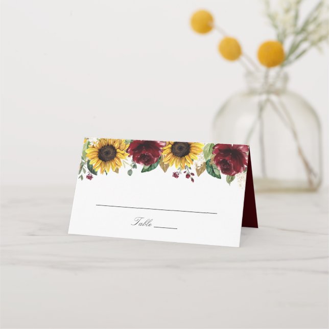 Carte De Placement Sunflower Bourgogne Rouge Fleurs Mariage Carte Pla (Devant)