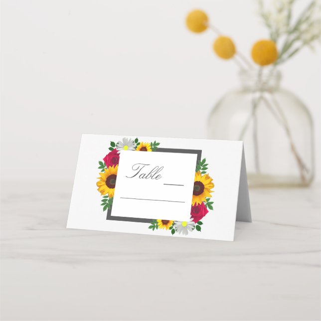Carte De Placement Sunflower Rose Daisy Automne Floral Mariage (Devant)
