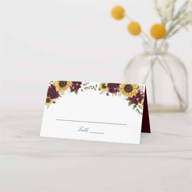 Carte De Placement Sunflowers Bourgogne Mariage Carte Place (Devant)