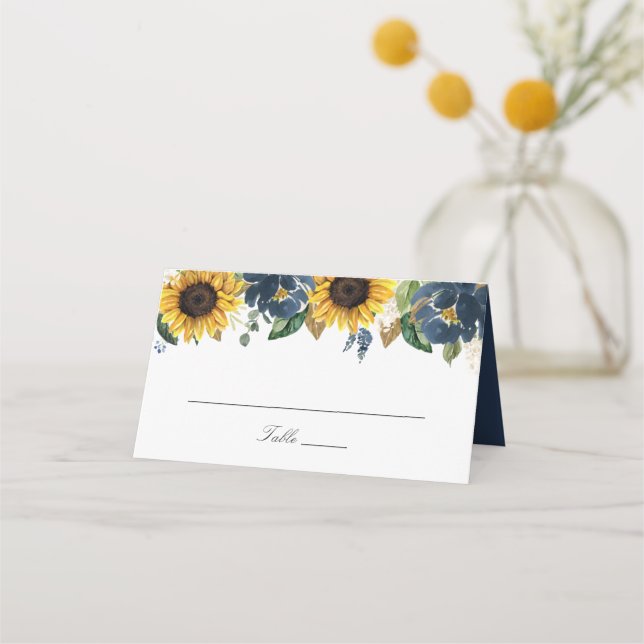 Carte De Placement Sunflowers Marine Blue Flowers Mariage Carte Place (Devant)
