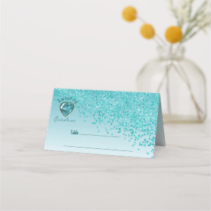 Carte De Placement Sweet 16 Anniversaire Parties scintillant bleue Tu