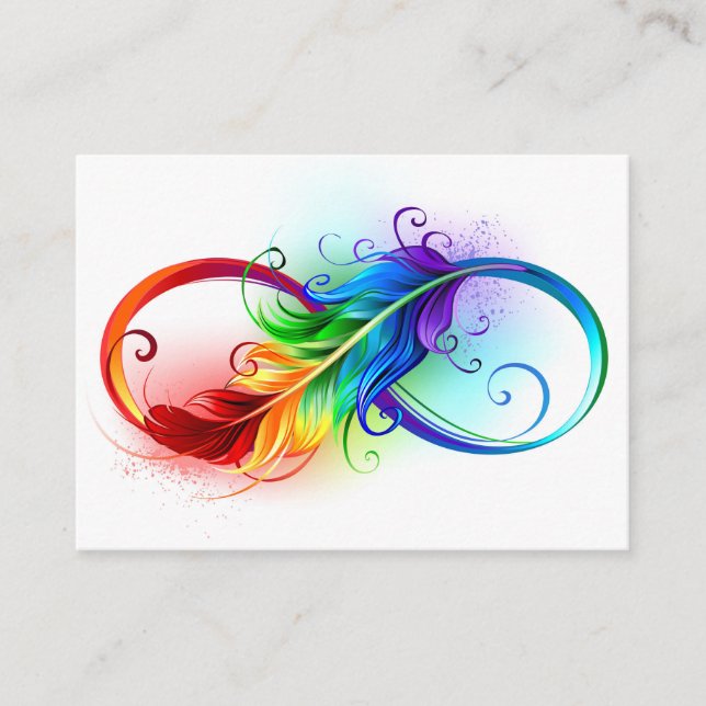 Carte De Placement Symbole d'infini avec plume arc-en-ciel (Devant)