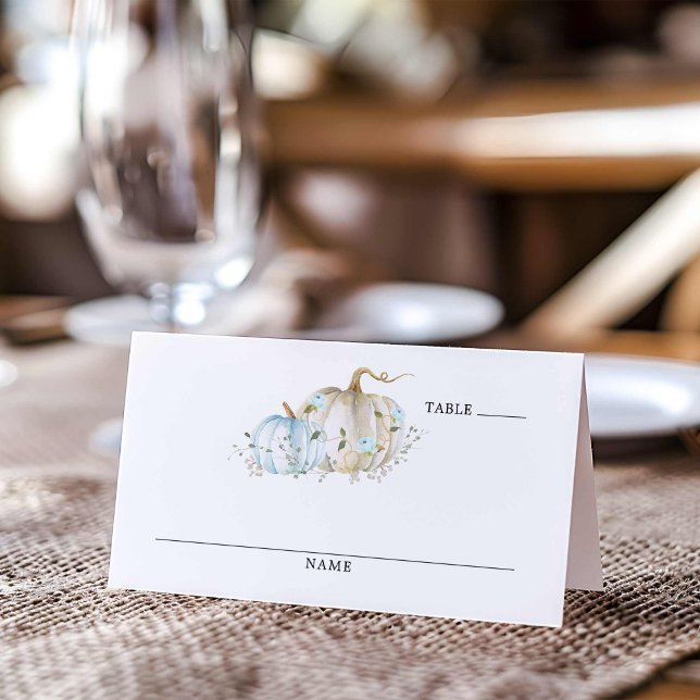 Carte De Placement Table Citrouille de Baby shower pour garçons (Boy Fall Baby Shower Table escort card)