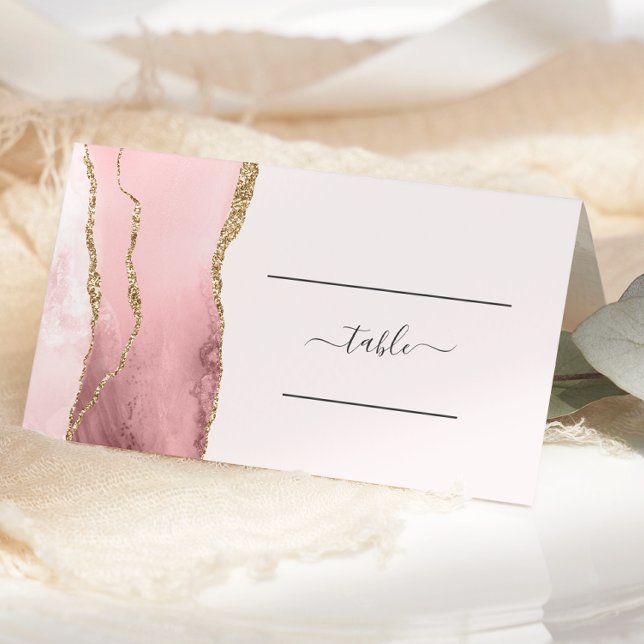 Carte De Placement Table de mariage chic rose poudré or agate (Créateur téléchargé)