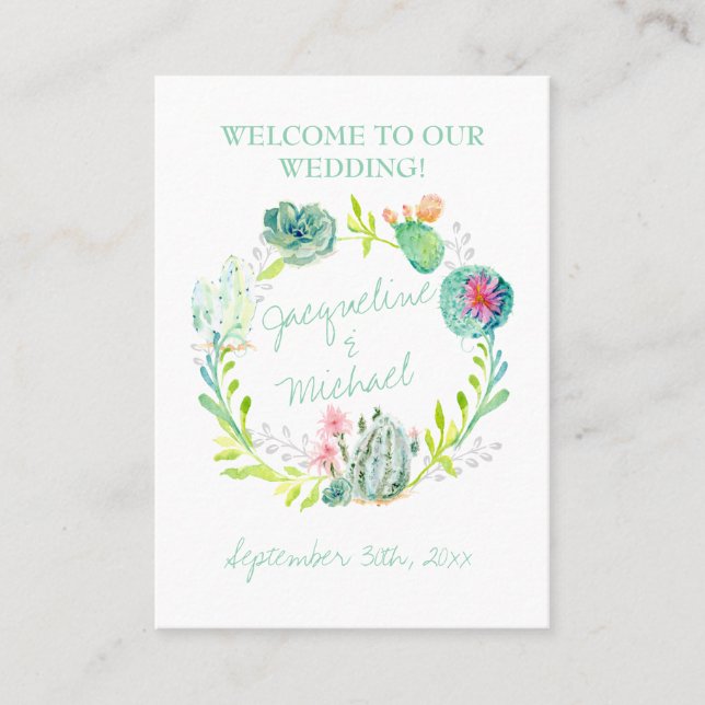 Carte De Placement Table de Mariage de bienvenue de Cactus Succulent  (Devant)