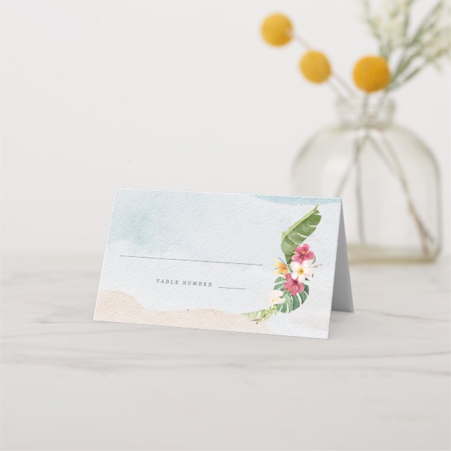Carte De Placement Table de mariage de plage de fleurs tropicales (Devant)