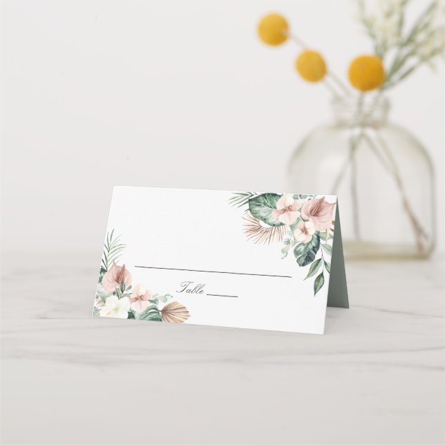 Carte De Placement Table de Mariage floral Feuille Blush Tropical (Devant)