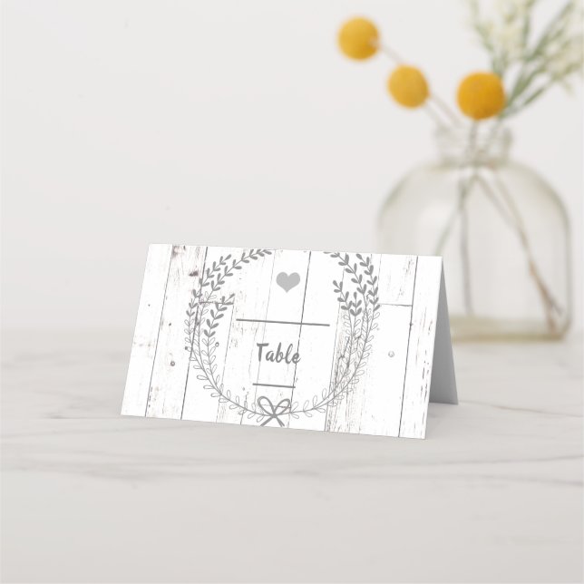 Carte De Placement Table de mariage rustique en bois blanc Siège Assi (Devant)