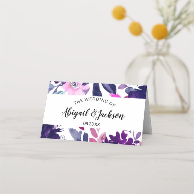 Carte De Placement Table de réception de mariage florale violet encha (Dos)