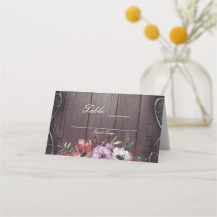 Carte De Placement Table Fleurie Rustique avec Bois de Grange et Fleu
