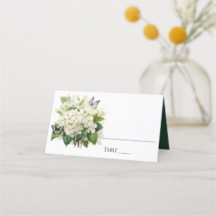 Carte De Placement Tableau Mariage chic blanc Hydrangea et Papillon
