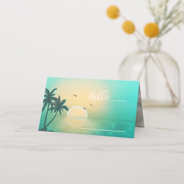 Carte De Placement Tableau Mariage Tropical Isle Sunrise ID Turquoise (Devant)