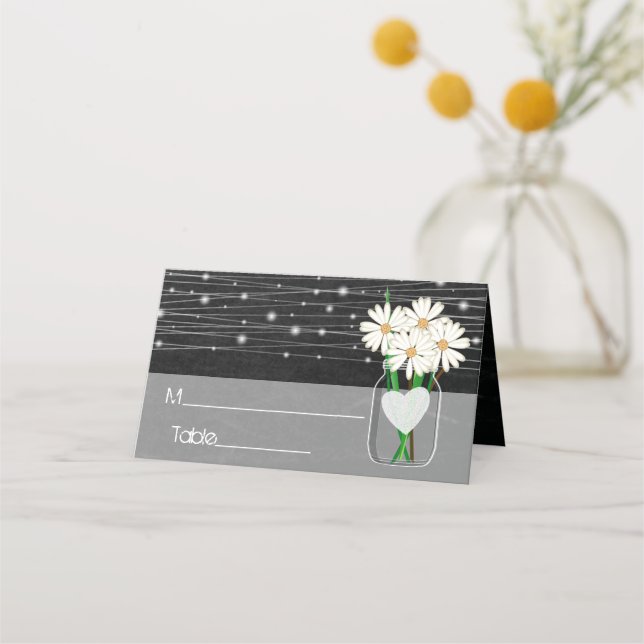 Carte De Placement Tableau noir avec marguerites dans un bocal Mason (Devant)