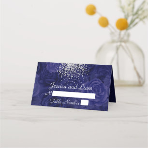 Carte De Placement Tapisserie de roses bleues royales et touche d'arg