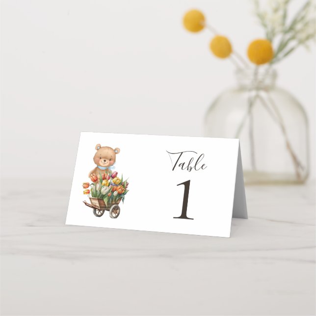 Carte De Placement Teddy Bear Blue Rustic Floral (Dos)