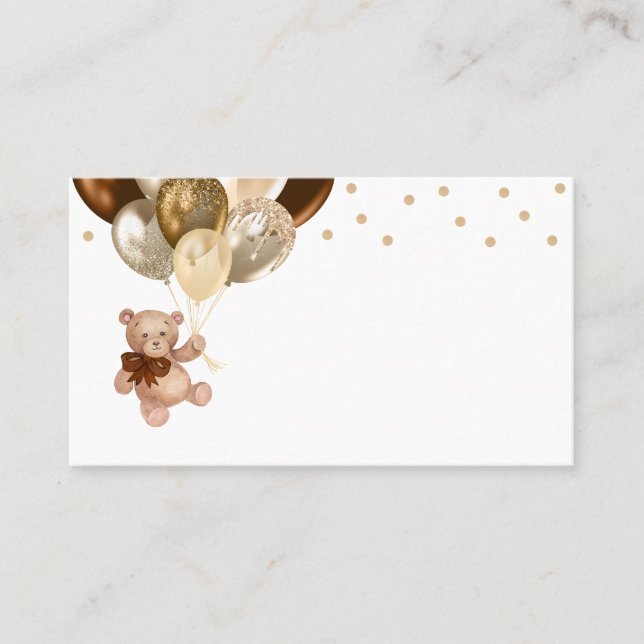 Carte De Placement Teddy Bear Brown et Baby shower Gold Ballons (Devant)