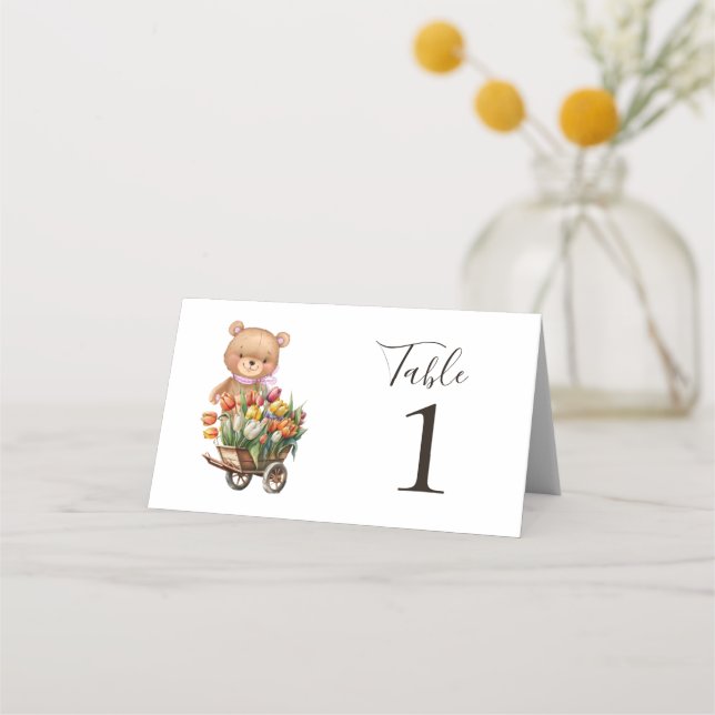 Carte De Placement Teddy Bear Rose Floral Rustic Party Place Card (Dos)
