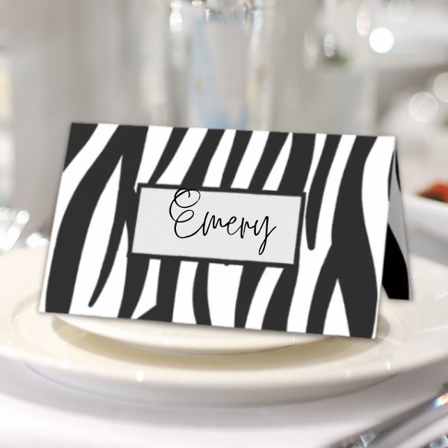 Carte De Placement tendance girly chic noir et blanc zèbre rayures (trendy girly chic black and white zebra stripes place card)