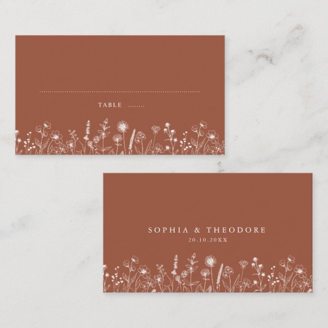 Carte De Placement Terracotta Rustic Floral Automne Fleur sauvage Mar (Devant / Derrière)