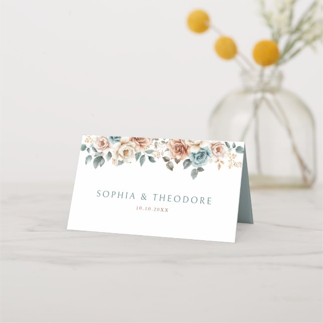 Carte De Placement Terracotta Turquoise Neutre Aquarelle mariage flor (Dos)