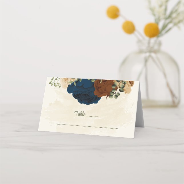 Carte De Placement terre cuite tonalité marine floral vert mariage (Devant)