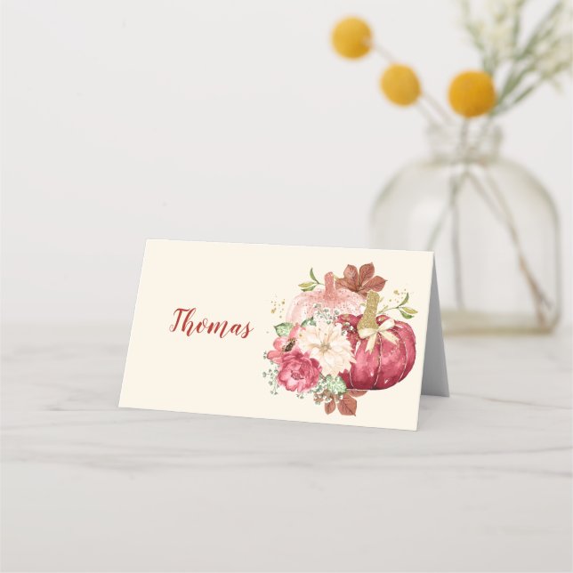 Carte De Placement Thanksgiving Citrouille Cranberry Ivory Gold Brown (Devant)