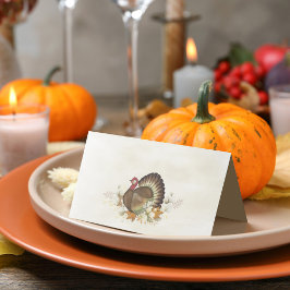 Carte De Placement Thanksgiving Turquie Bird Green Foliage Feuilles