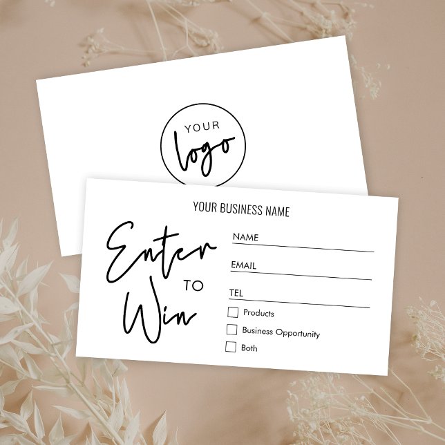 Carte De Placement Tirage au sort de logo d'entreprise simple Entrez  (Minimalist business logo black and white raffle tickets)
