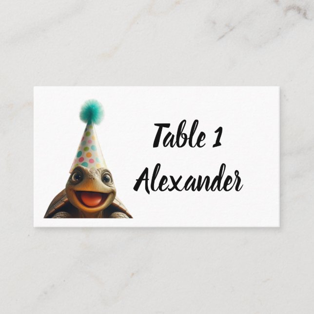 Carte De Placement Tortue personnalisée avec casquette de fête (Devant)