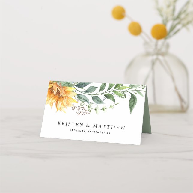 Carte De Placement Tournesol Aquarelle Mariage botanique moderne (Dos)