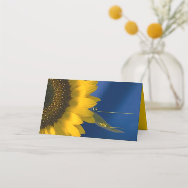 Carte De Placement Tournesol jaune sur Mariage bleu (Devant)