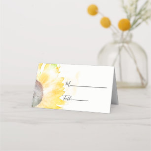 Carte De Placement Tournesol jaune sur Mariage d'aquarelle blanche