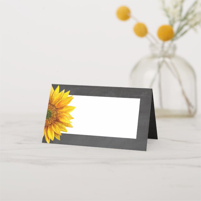 Carte De Placement Tournesol. Mariage à fleurs en damier. Fleur (Devant)